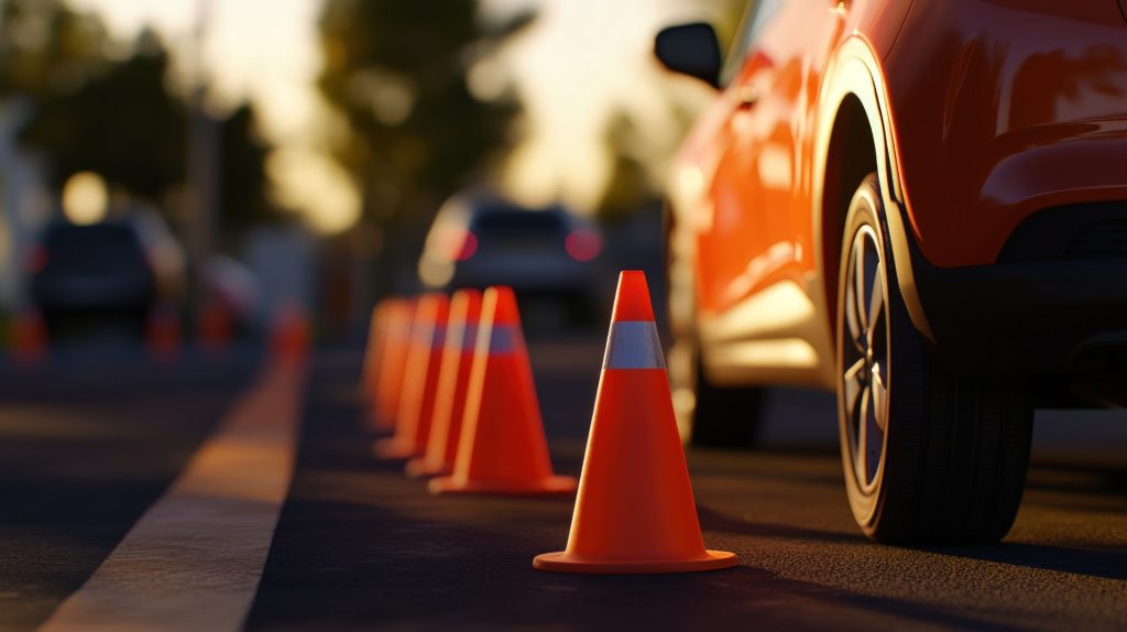 vecteezy-orange-traffic-cones-guide-a-red-car-69952647